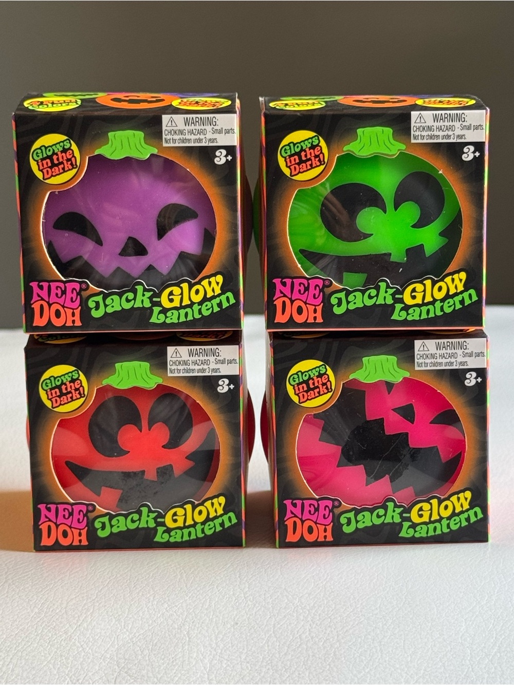Needoh Jack-Glow Lantern Pumpkin Halloween Glow in the Dark Squishy Set RARE 🎃